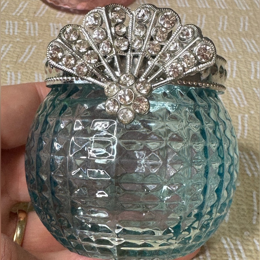 Elegant Blue Glass Decorative Jar with Silver Accents
